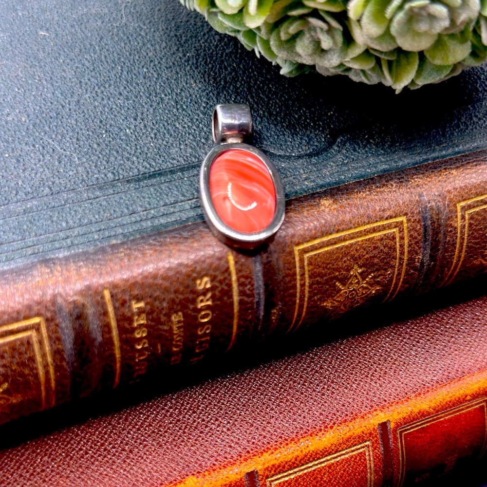 Elegant Sterling Silver & Polished Coral Pendant